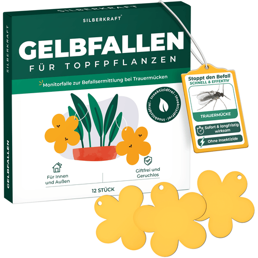 Gelbfalle Gelbtafeln Gelbsticker 12 Stück gegen Fruchtfliegen, Trauermücken, uvm. - Silberkraft