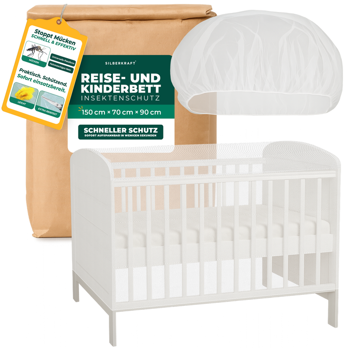 Insektenschutz für Reise- und Kinderbett – Mückennetz 150×70×90 cm – Faltbar & atmungsaktiv – Für Babyreisebett & Beistellbett – Inkl. Transportbeutel