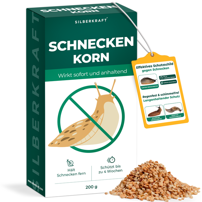 Silberkraft Schneckenkorn 200g – effektiver Schutz gegen Schnecken, wirkt sofort und hält bis zu 4 Wochen. Granulat zur Schneckenabwehr im Garten, Beeten und Hochbeeten.