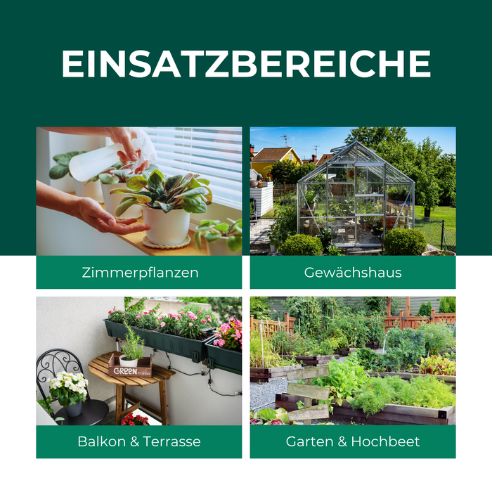 Einsatzbereiche der Raubmilben gegen Spinnmilben: Zimmerpflanzen, Gewächshaus, Balkon und Garten