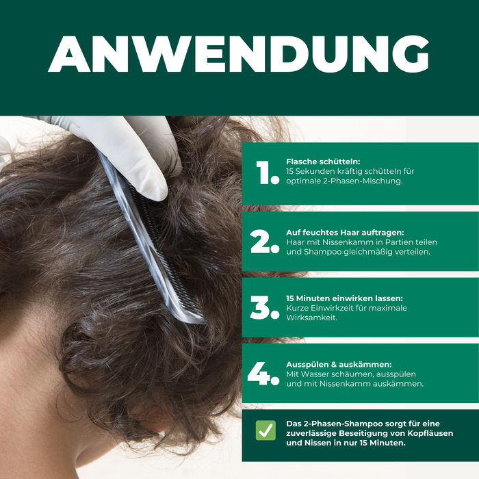 Kopfläuse-Shampoo - Läuseshampoo für Kinder & Erwachsene inkl. Nissenkamm Läuse Shampoo