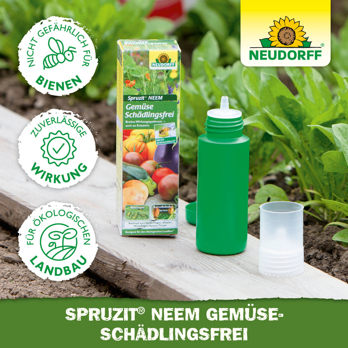 Neudorff Spruzit NEEM GemüseSchädlingsfrei gegen Blattläuse, Kartoffelkäferlarven, Weiße Fliege, Zikaden, Minierfliegen, Raupen, Thripse - Silberkraft