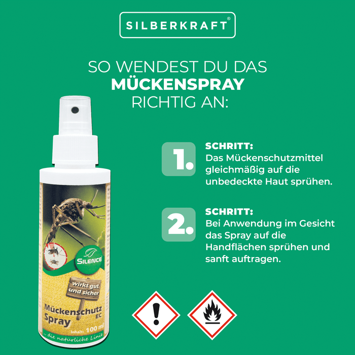 Spray anti-moustique Silence pour la peau et les vêtements : Protection optimale contre les moustiques, les moustiques tigres et les tiques