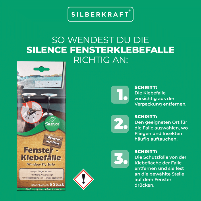 Silence Fenster-Klebefalle: Wirksame Fliegenfalle für Fenster mit transparenter Optik