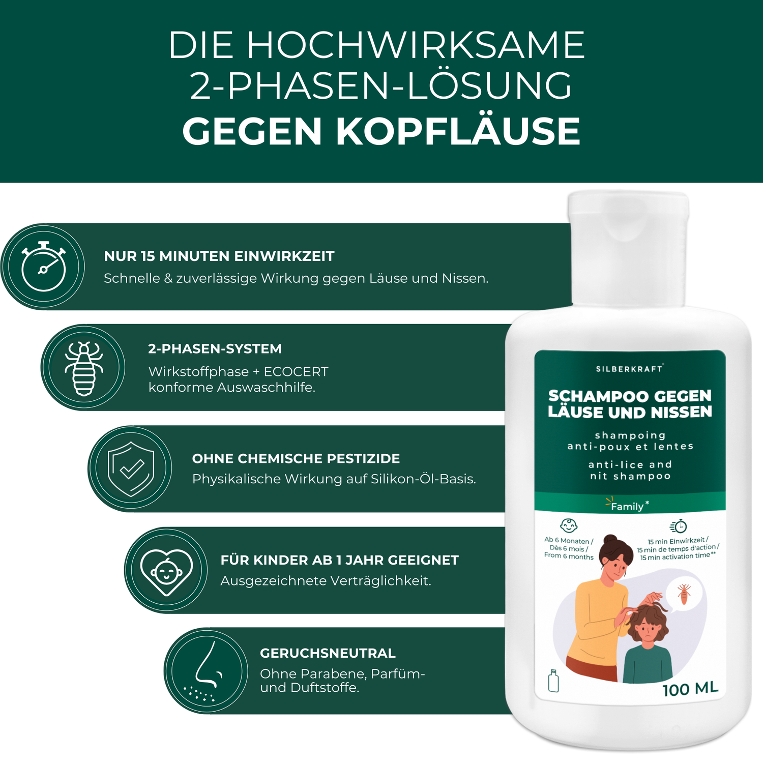 Kopfläuse-Shampoo - Läuseshampoo für Kinder & Erwachsene inkl. Nissenkamm Läuse Shampoo