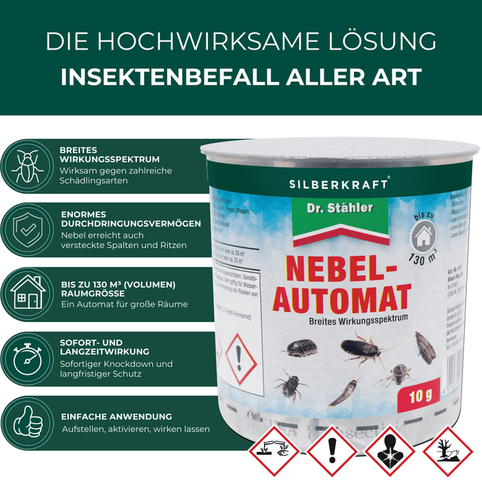 Vorteile des Silberkraft Nebelautomaten 10g-20g Fogger für effektive, einfache und flächendeckende Insektenbekämpfung