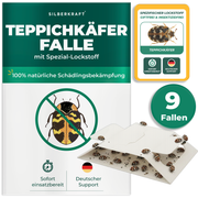 9 x Silberkraft Teppichkäferfalle mit Spezial-Lockstoff – Klebefalle gegen Teppichkäfer, biozidfrei und sofort einsatzbereit