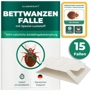 Silberkraft Bettwanzenfalle im 15er-Set – giftfreie Klebefallen mit integriertem Spezial-Lockstoff