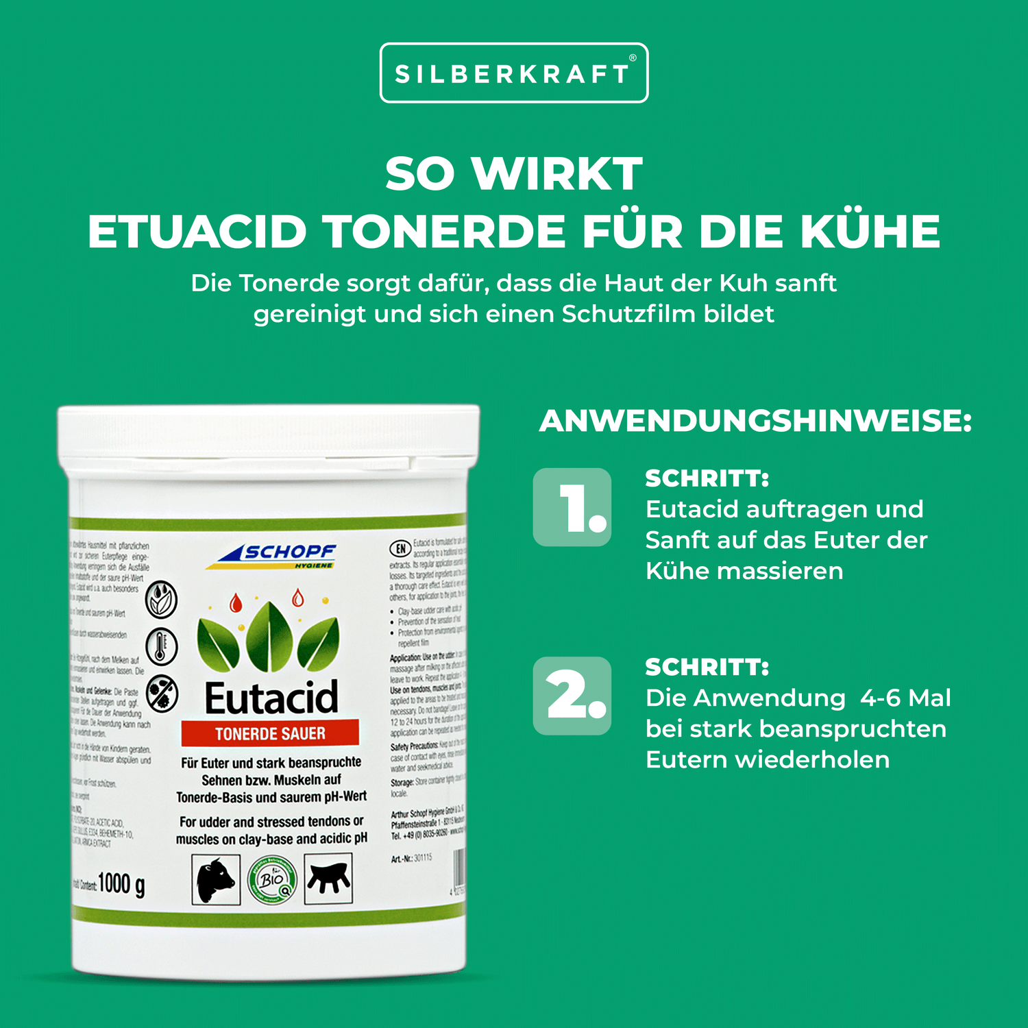 Eutacid Tonerdebalsam: Vielseitige Kuh-Pflege für Euter und Gelenke - Silberkraft