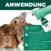 Anwendung des Silberkraft Milbensprays für Kaninchen und Meerschweinchen. Schritt-für-Schritt-Anleitung: 1. Flasche gut schütteln. 2. Gleichmäßig aus 20–30 cm Entfernung auf das Fell sprühen, ohne es zu durchnässen. Auch Käfig, Einstreu und Lieblingsplätze behandeln. 3. Mit einem Schwamm vorsichtig um Augen, Nase und Mund auftragen. Effektiver Schutz gegen Milbenbefall und Neubefall für Haustiere und Umgebung