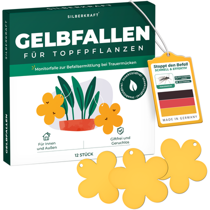Gelbfalle Gelbtafeln Gelbsticker 12 Stück gegen Fruchtfliegen, Trauermücken, uvm. - Silberkraft