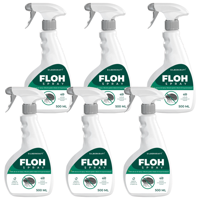 „Sechs Flaschen Floh Spray – Vorratspack