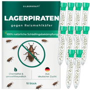 Silberkraft Lagerpiraten gegen Reismehlkäfer, natürliche Nützlinge zur chemiefreien Bekämpfung von Reismehlkäfern im Haushalt, aus deutscher Zucht, 10x 30 Lagerpiraten pro Röhrchen