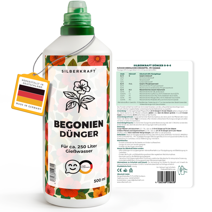 Begoniendünger – Mineralischer NPK Flüssigdünger mit Stickstoff – Dünger für Begonien – Balkon- & Zimmerpflanzen-Dünger