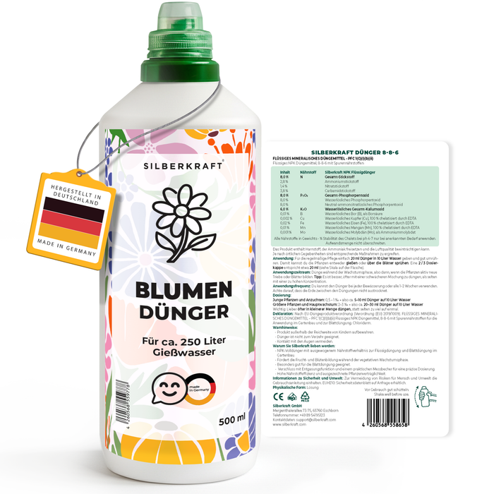 Blumendünger – Mineralischer NPK Flüssigdünger mit Stickstoff – Dünger für Blühpflanzen & Gartenblumen – Universeller Blühpflanzen-Dünger