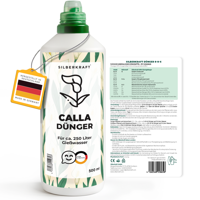 Calladünger – Mineralischer NPK Flüssigdünger mit Stickstoff – Dünger für Calla (Zantedeschia) – Zimmer- & Gartenpflanzen-Dünger