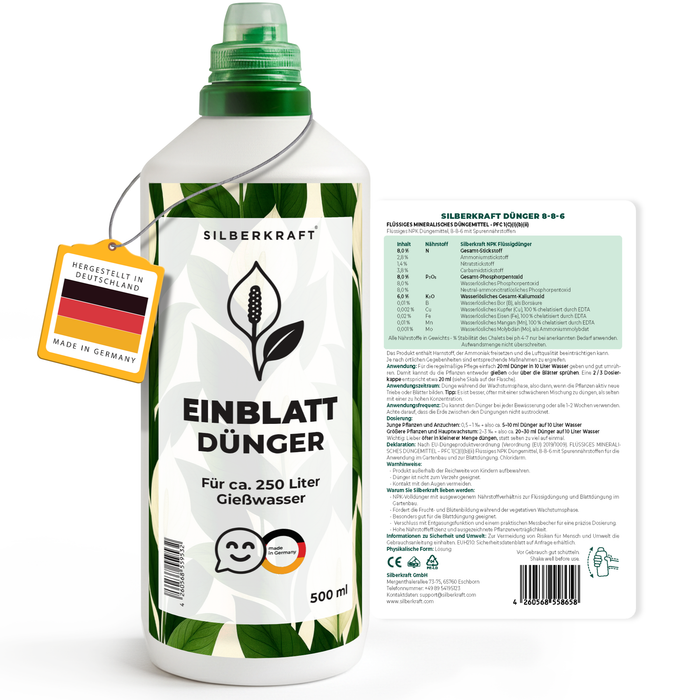 Einblattdünger – Mineralischer NPK Flüssigdünger mit Stickstoff – Dünger für Einblatt (Spathiphyllum) – Zimmerpflanzen-Dünger