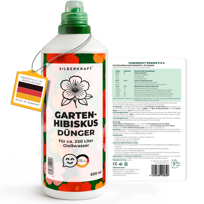 Gartenhibiskusdünger – Mineralischer NPK Flüssigdünger mit Stickstoff – Dünger für Gartenhibiskus – Ziersträucher-Dünger