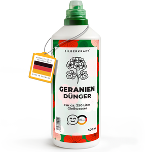 Geraniendünger – Mineralischer NPK Flüssigdünger mit Stickstoff – Dünger für Geranien (Pelargonien) – Balkonpflanzen-Dünger - Silberkraft