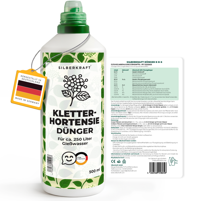Kletterhortensiedünger – Mineralischer NPK Flüssigdünger mit Stickstoff – Dünger für Kletterhortensien – Gartenpflanzen-Dünger