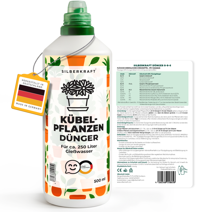 Kübelpflanzendünger – Mineralischer NPK Flüssigdünger mit Stickstoff – Dünger für Kübelpflanzen – Balkon- & Terrassenpflanzen-Dünger