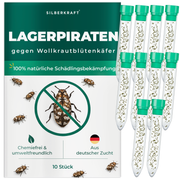 Silberkraft Lagerpiraten gegen Wollkrautblütenkäfer – natürliche Nützlinge zur Bekämpfung von Wollkrautblütenkäfern im Haushalt, chemiefrei, aus deutscher Zucht, 10 x 30 Lagerpiraten pro Röhrchen