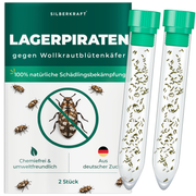 Silberkraft Lagerpiraten gegen Wollkrautblütenkäfer – natürliche Nützlinge zur Bekämpfung von Wollkrautblütenkäfern im Haushalt, chemiefrei, aus deutscher Zucht, 2x 30 Lagerpiraten pro Röhrchen