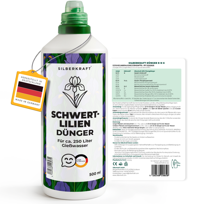 Schwertliliendünger – Mineralischer NPK Flüssigdünger mit Stickstoff – Dünger für Schwertlilien (Iris) – Stauden-Dünger