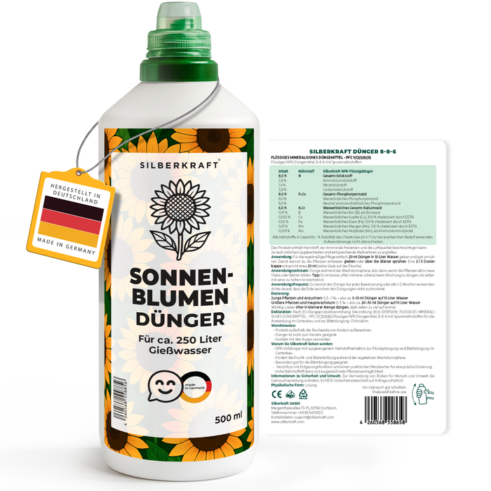 Sonnenblumendünger – Mineralischer NPK Flüssigdünger mit Stickstoff – Dünger für Sonnenblumen – Blühpflanzen-Dünger