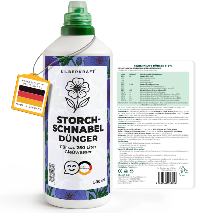 Storchschnabeldünger – Mineralischer NPK Flüssigdünger mit Stickstoff – Dünger für Storchschnabel (Geranium) – Stauden-Dünger