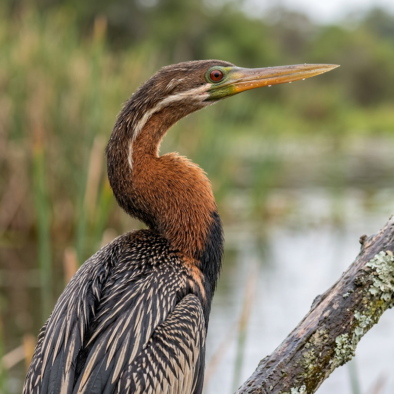 Afrikanischer Schlangenhalsvogel (Anhinga rufa), KI-Illustration