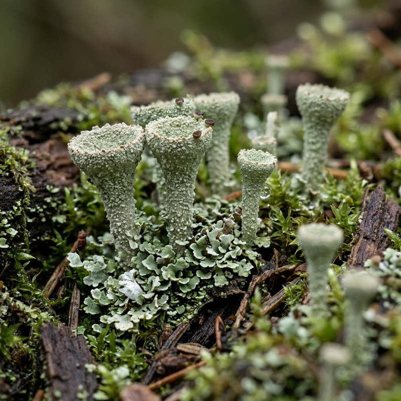 Cladonia-Flechte (Cladonia), KI-Illustration