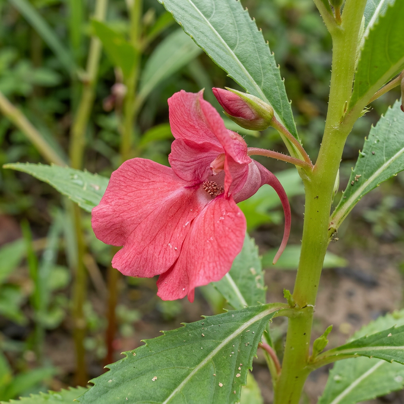 Garten-Balsamine (Impatiens balsamina), KI-Illustration