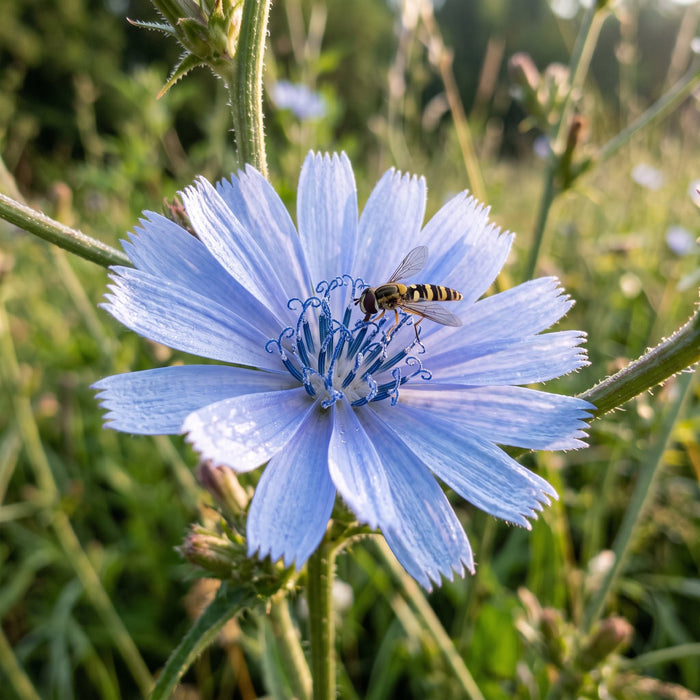 Blüte von Gemeine Wegwarte (Cichorium intybus) in Nahaufnahme (KI-generiert)