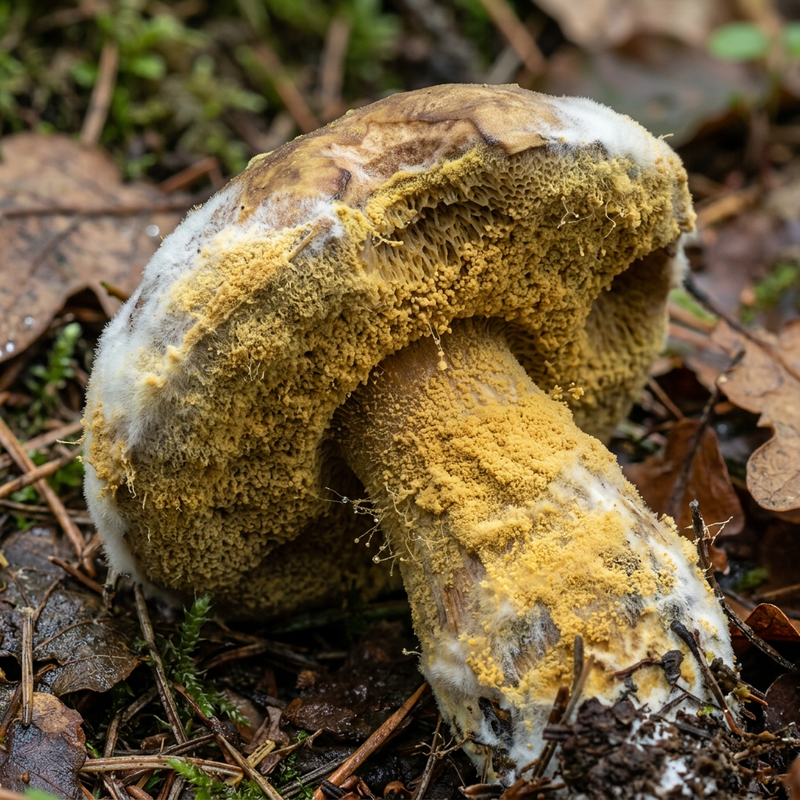 Goldschimmel (Hypomyces chrysospermus), KI-Illustration