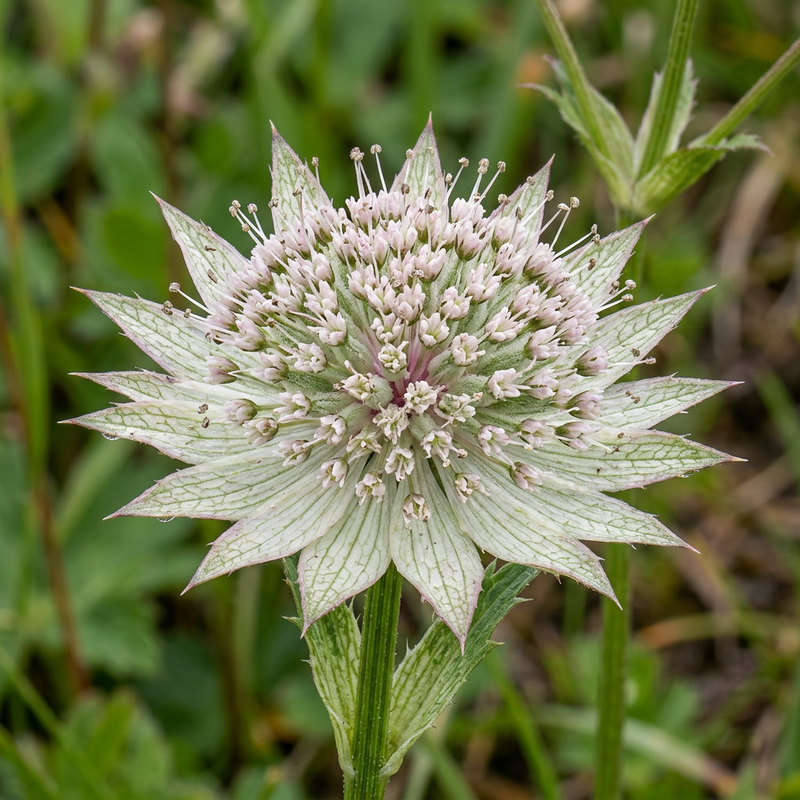 Große Sterndolde (Astrantia trifida), KI-Illustration