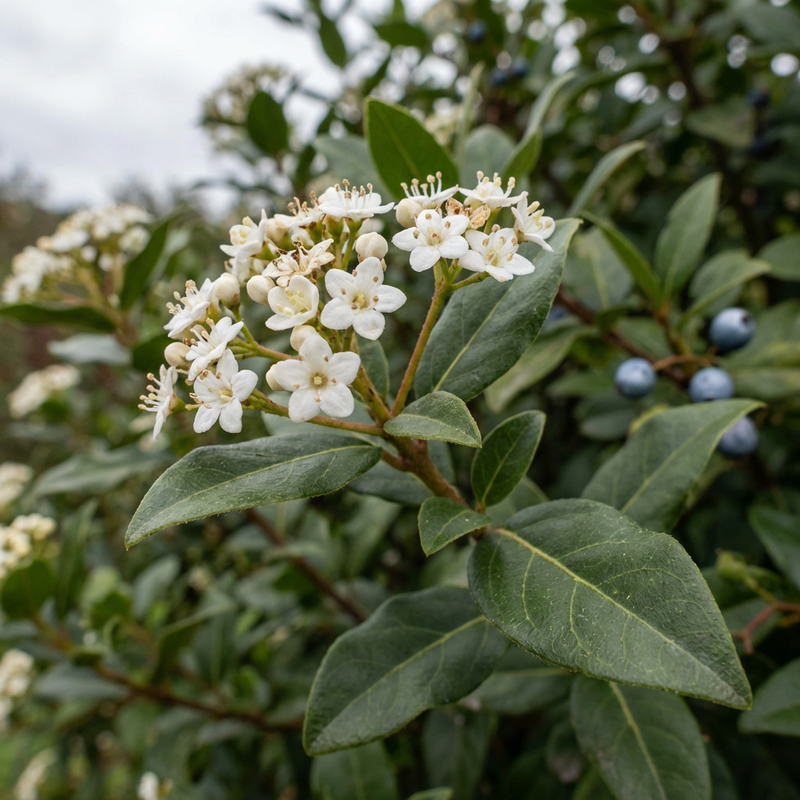 Lorbeer-Schneeball (Viburnum tinus), KI-Illustration