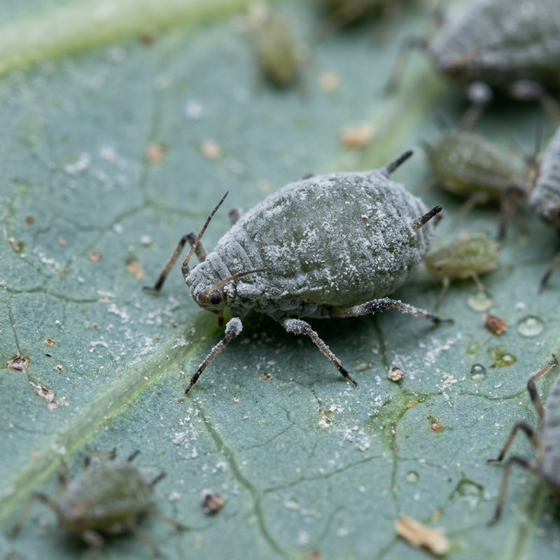 Mehlige Kohlblattlaus (Brevicoryne brassicae), KI-Illustration
