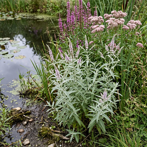 Ross-Minze (Mentha longifolia) in Blüte im naturnahen Garten (KI-generiert)