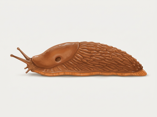 Spanische Wegschnecke (Arion vulgaris) von der Seite, orangebraun mit grob gerunzeltem Rücken