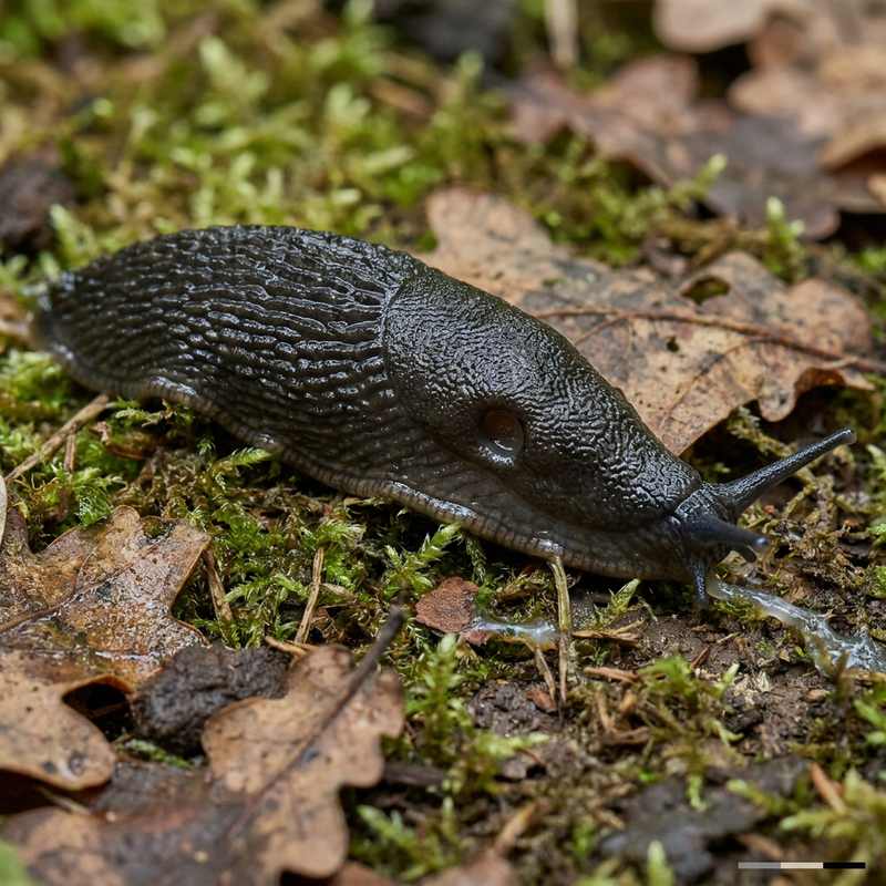 Schwarze Wegschnecke (Arion ater), KI-Illustration