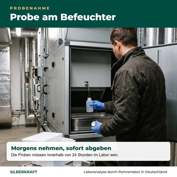Probenahme am Befeuchter einer RLT-Anlage – Proben innerhalb von 24 Stunden ins Labor