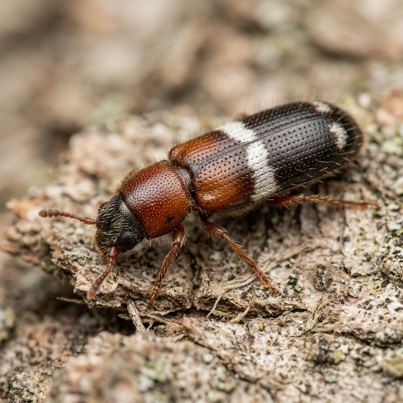 Weißbindiger Buntkäfer (Denops albofasciatus), KI-Illustration